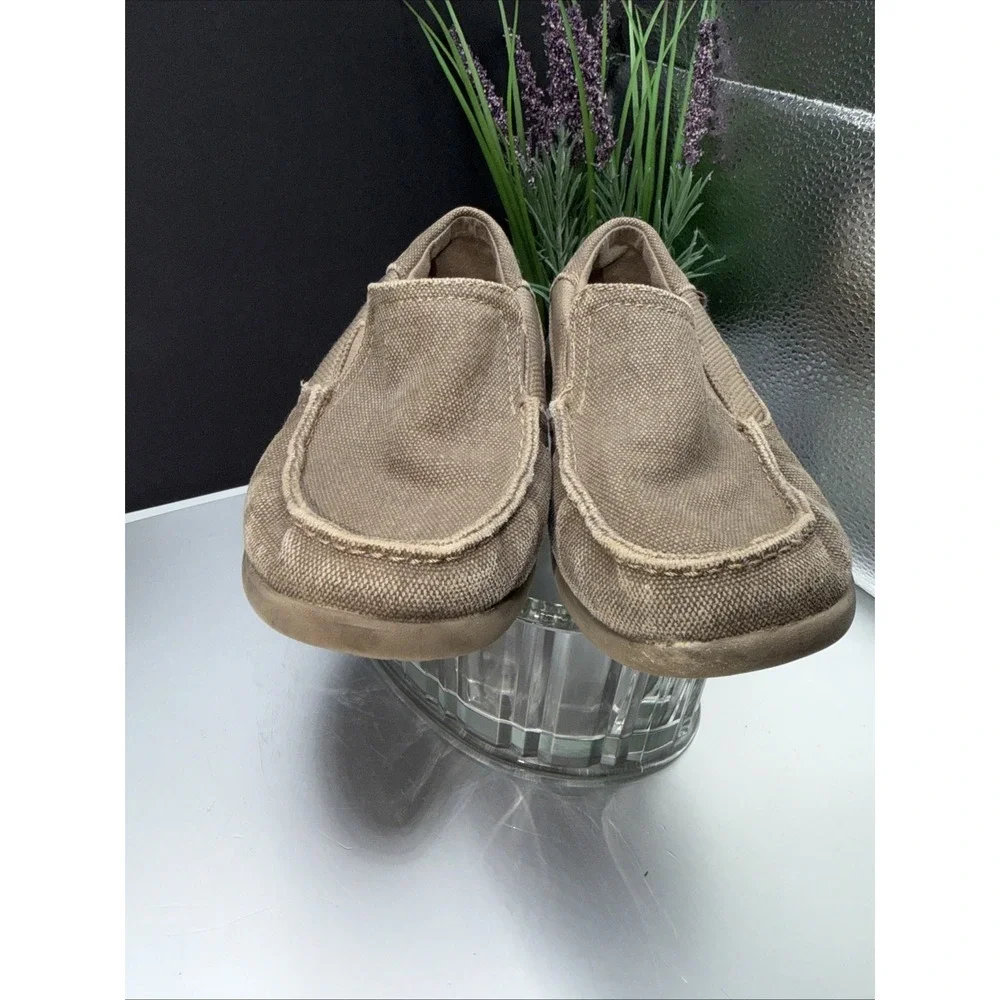 CROCS Child Size 13 Shoes SANTA CRUZ II Brown Canvas Slip-On Loafer Beige‎ Brown